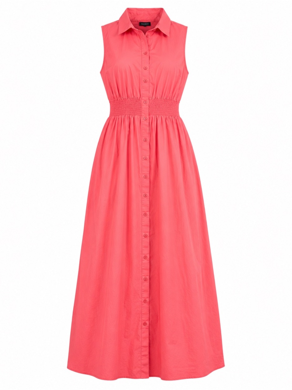 Talbots Coral Sleeveless Button-Front Maxi Dress with Smocked Waist